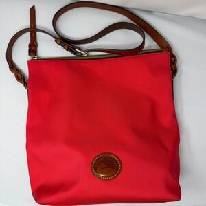 Dooney & Bourke Red Nylon Leather Large Tote Satchel Crossbody Purse Handbag